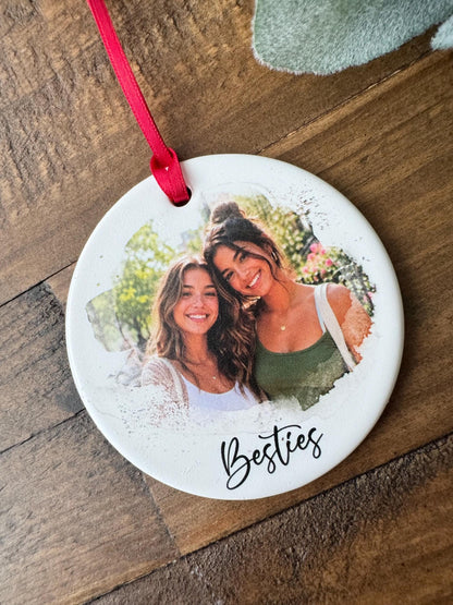 Personalized Best Friend Photo Ornament, Custom Ceramic Besties Christmas Keepsake, Friendship Gift