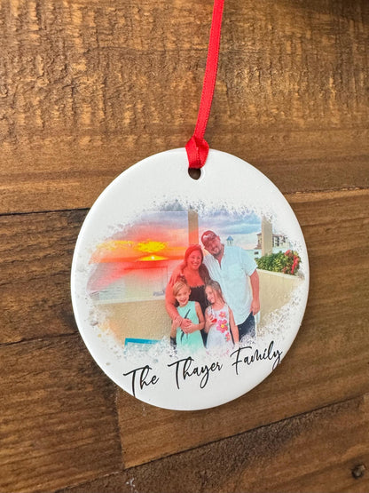 Personalized Family Photo Ornament, Custom Ceramic Christmas Keepsake, Grandparent Christmas gift