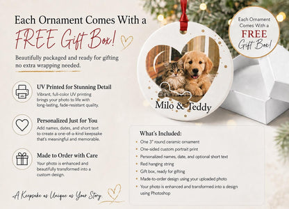 Personalized Engagement Photo Ornament, Custom Watercolor Ceramic Engaged Couple Christmas Keepsake with Date