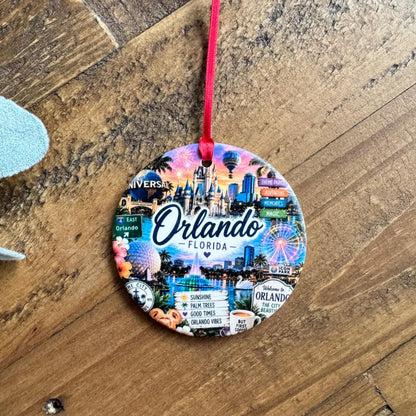 Orlando Ornament, Colorful Florida Christmas Ornament, Orlando Landmarks Souvenir, Theme Park Vacation Keepsake