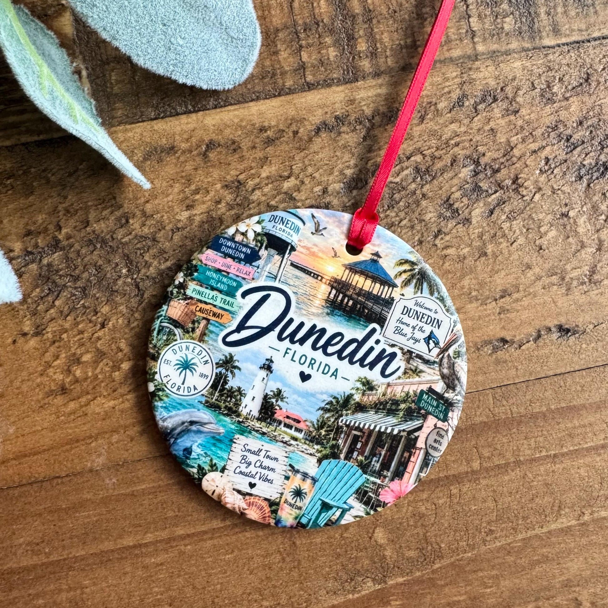 Dunedin Florida Ornament, Colorful Dunedin Landmarks Christmas Ornament, Coastal City Souvenir, Personalized Florida Keepsake