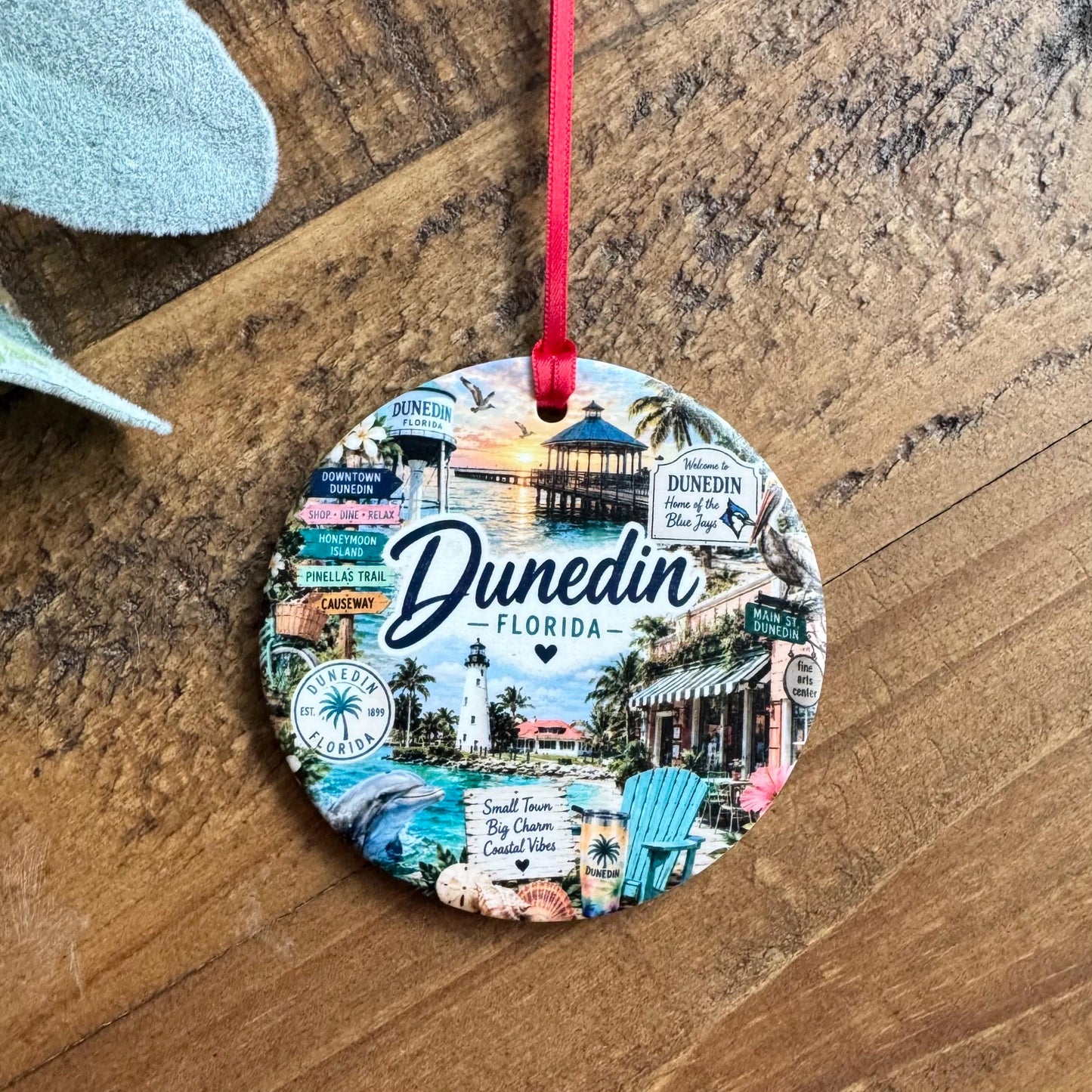 Dunedin Florida Ornament, Colorful Dunedin Landmarks Christmas Ornament, Coastal City Souvenir, Personalized Florida Keepsake