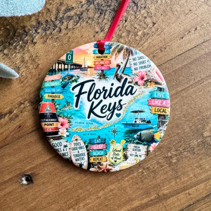 Florida Keys Ornament, Colorful Key West Landmarks Christmas Ornament, Tropical Florida Souvenir, Personalized Island Keepsake