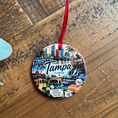 Tampa Ornament, Colorful Tampa Landmarks Christmas Ornament, Florida City Souvenir, Tampa Bay Keepsake