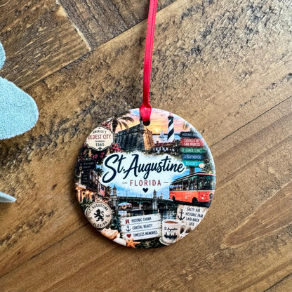 St. Augustine Ornament, Florida Landmarks Christmas Ornament, Historic City Souvenir, Personalized Travel Keepsake