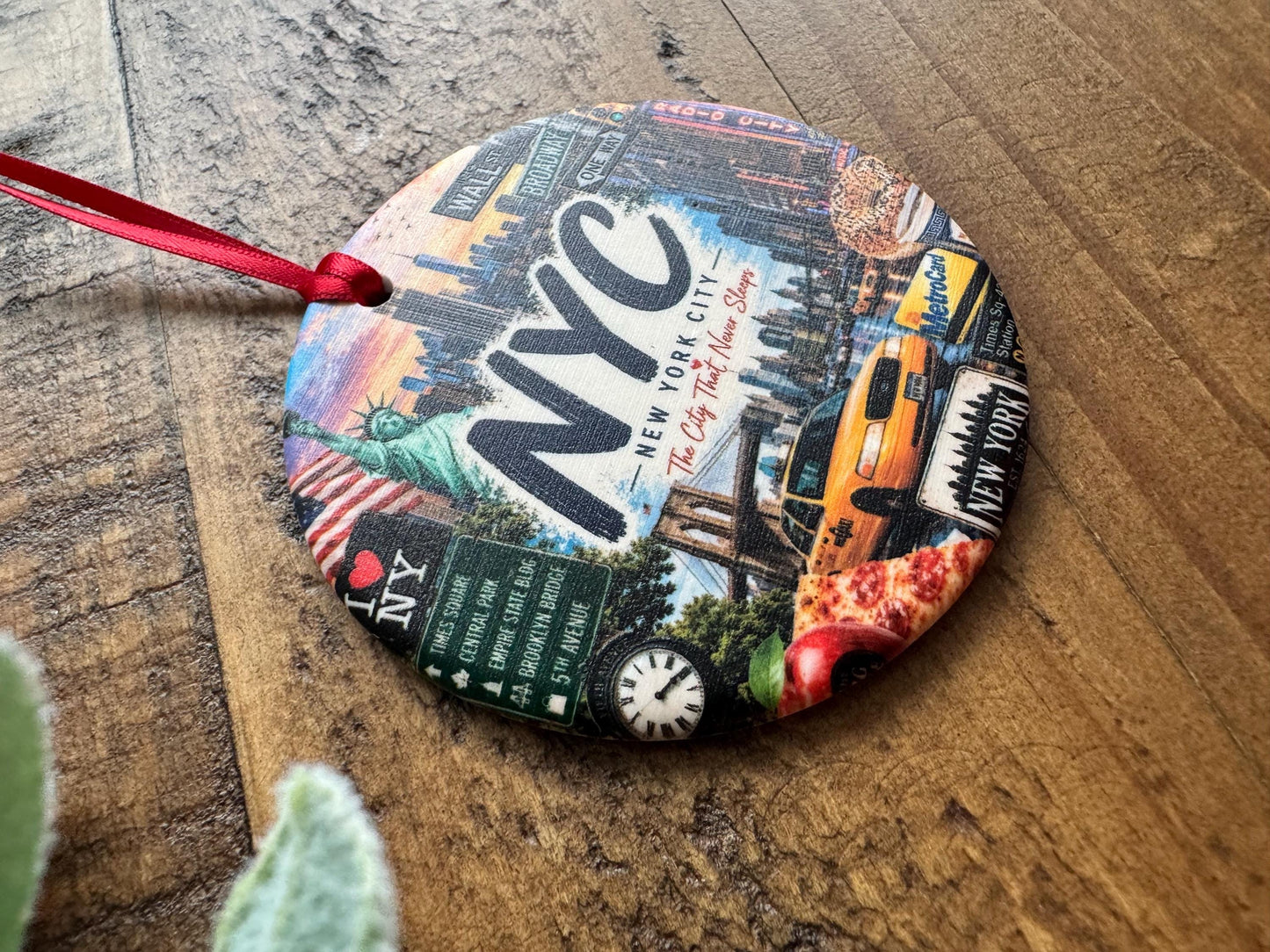 NYC Ornament, New York City Christmas Ornament, Colorful NYC Landmarks Souvenir, Personalized Travel Keepsake