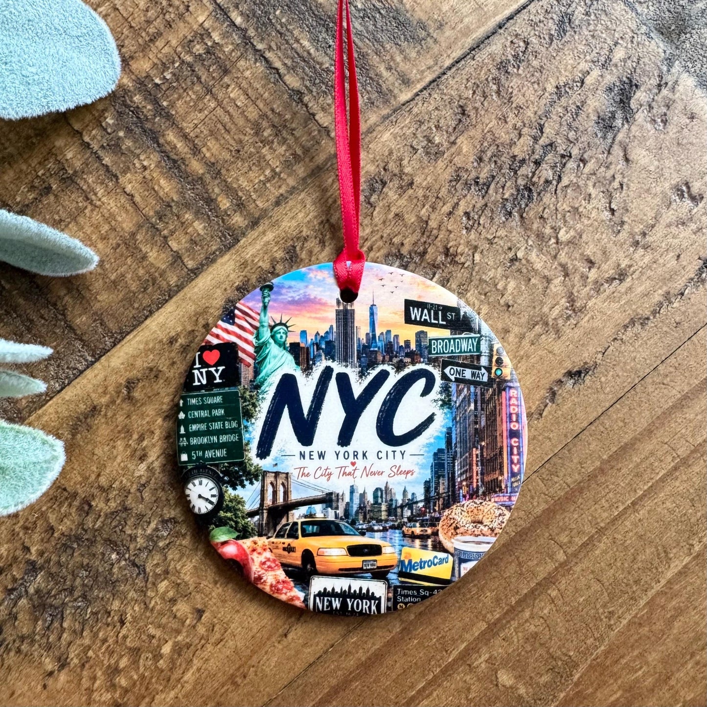 NYC Ornament, New York City Christmas Ornament, Colorful NYC Landmarks Souvenir, Personalized Travel Keepsake
