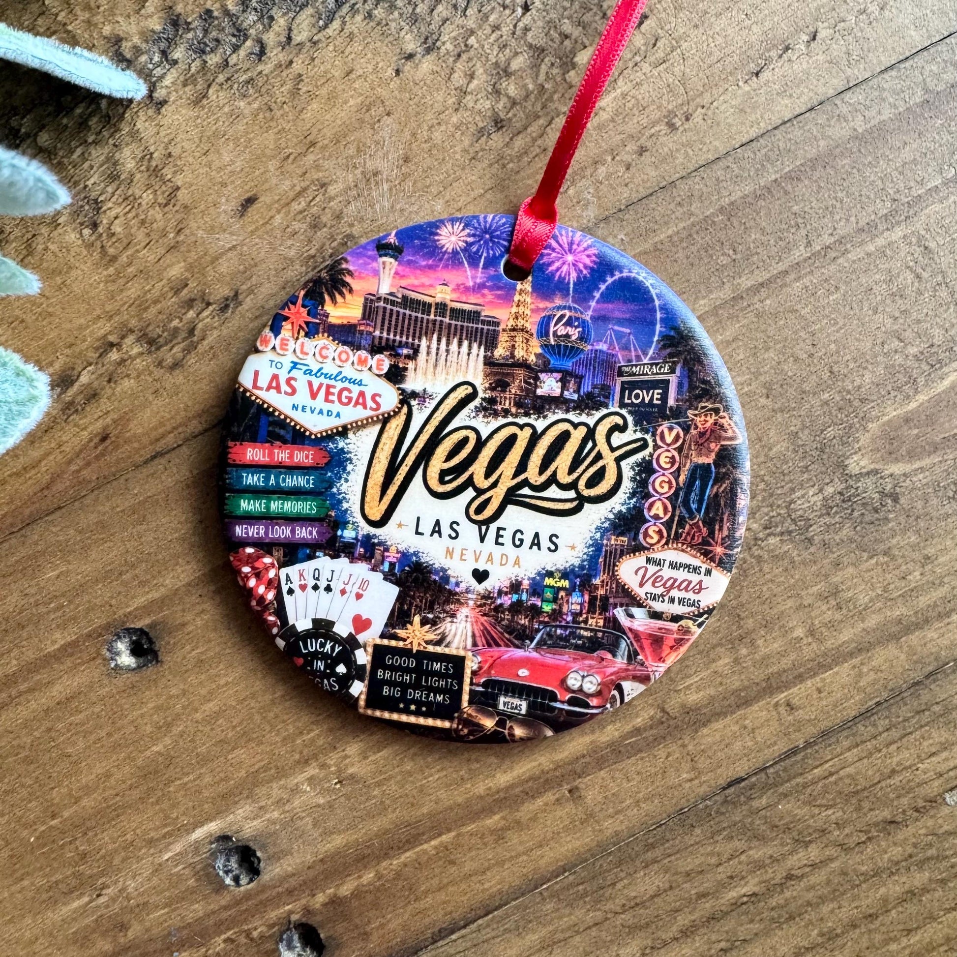 Las Vegas Ornament, Colorful Vegas Landmarks Christmas Ornament, Nevada Travel Souvenir, Personalized City Keepsake