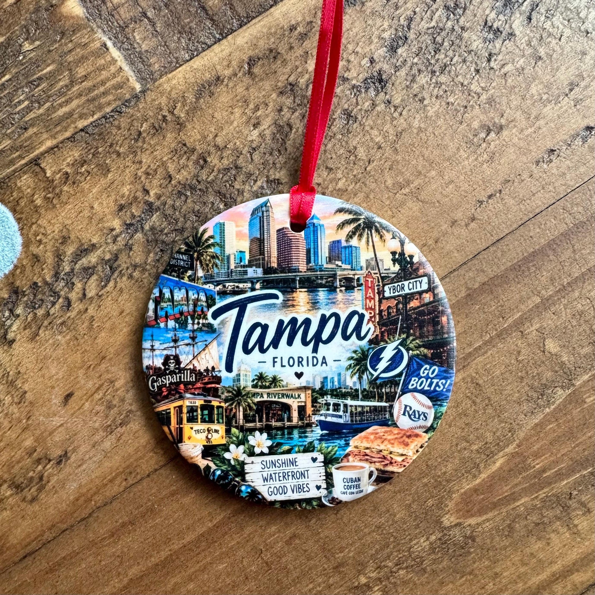 Tampa Ornament, Colorful Tampa Landmarks Christmas Ornament, Florida City Souvenir, Tampa Bay Keepsake