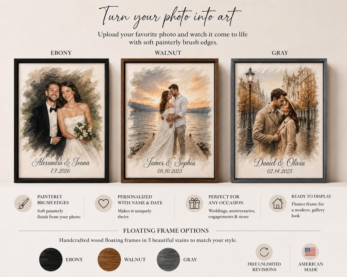 Custom Photo Canvas with Brush Stroke Edges, Personalized Canvas Print with Custom Text, UV Printed Picture, Family Wedding Memorial Gift
