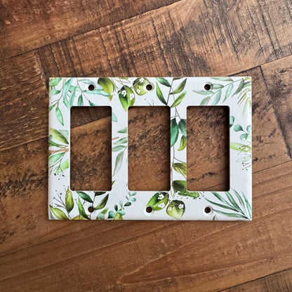 Greenery Light Switch Cover, Green Floral Switch Plate, Botanical Wall Plate, White Flower Decor, Cottagecore Home Accent