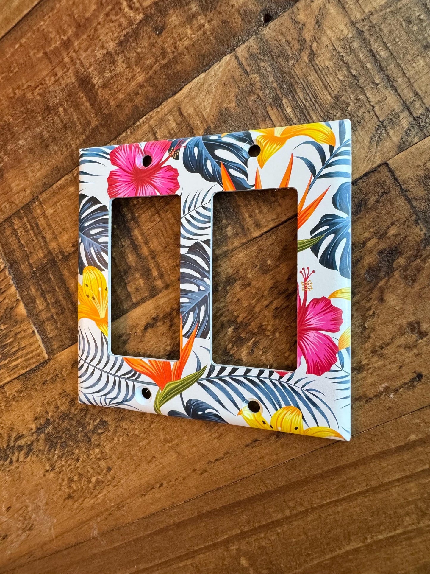 Tropical Light Switch Cover, Hibiscus Switch Plate, Bird of Paradise Wall Plate, Palm Beach Decor, Colorful Island Home Accent
