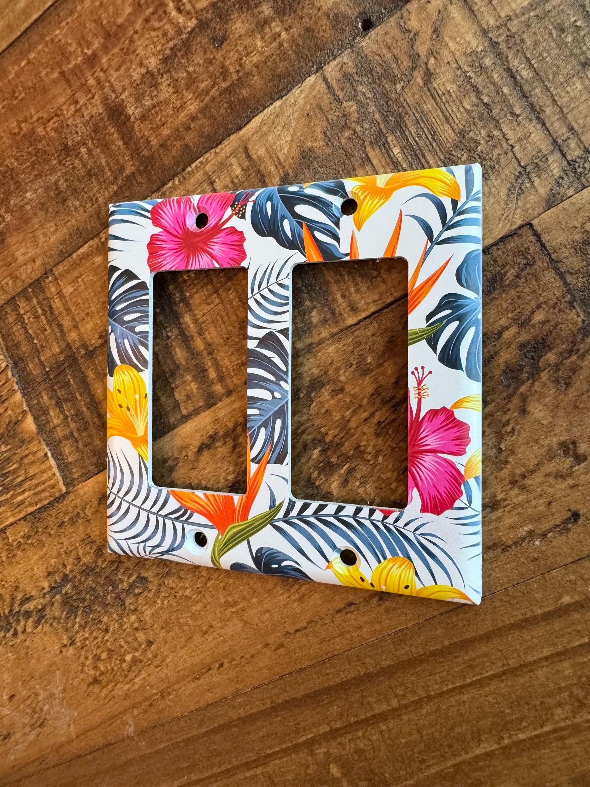Tropical Light Switch Cover, Hibiscus Switch Plate, Bird of Paradise Wall Plate, Palm Beach Decor, Colorful Island Home Accent