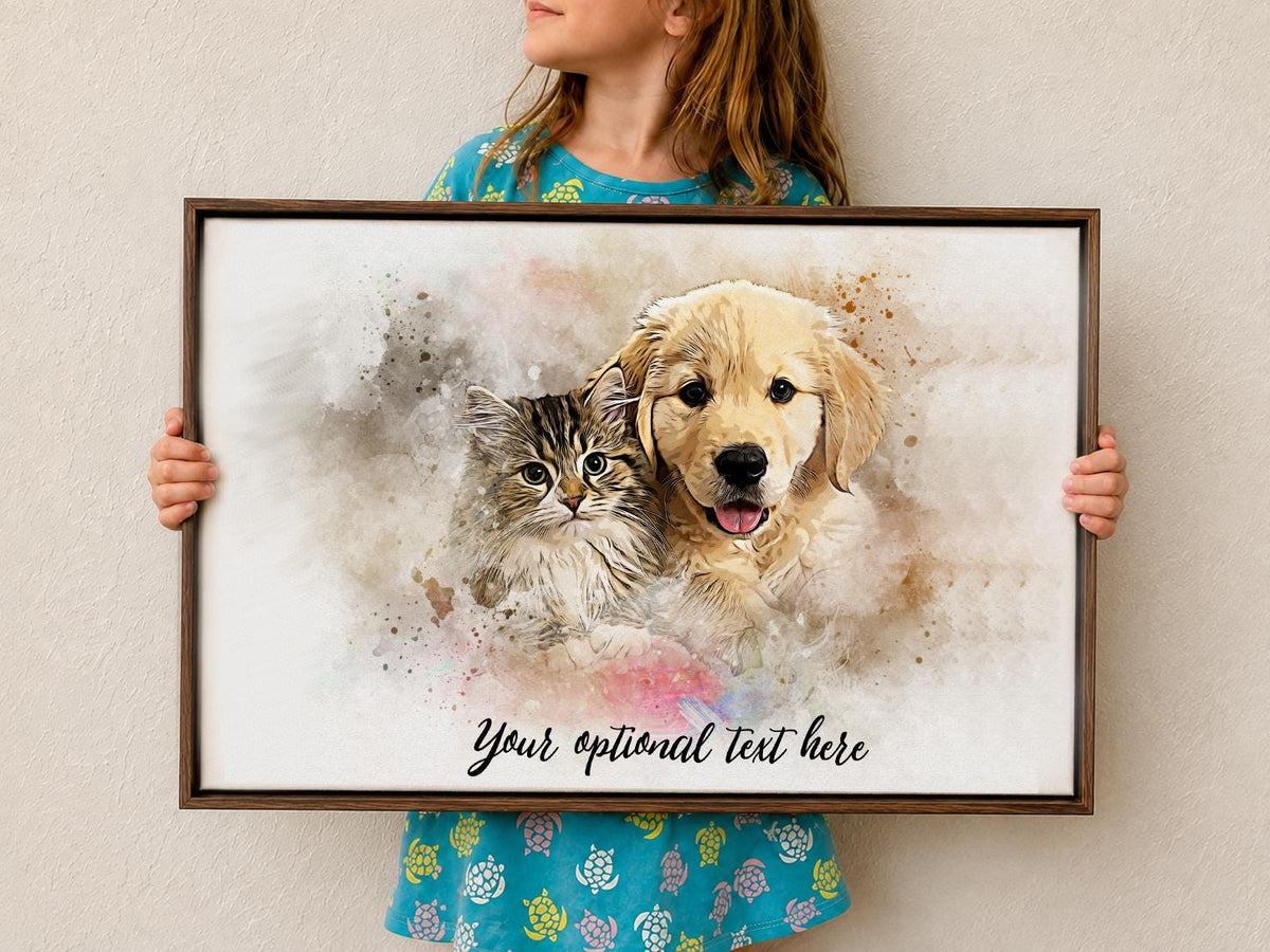 Custom Pet Watercolor Portrait Canvas, Personalized Dog or Cat Portrait from Photo, Pet Memorial Gift, UV Printed Pet Canvas Wall Art