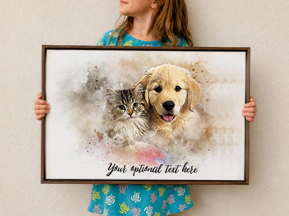 Custom Pet Watercolor Portrait Canvas, Personalized Dog or Cat Portrait from Photo, Pet Memorial Gift, UV Printed Pet Canvas Wall Art
