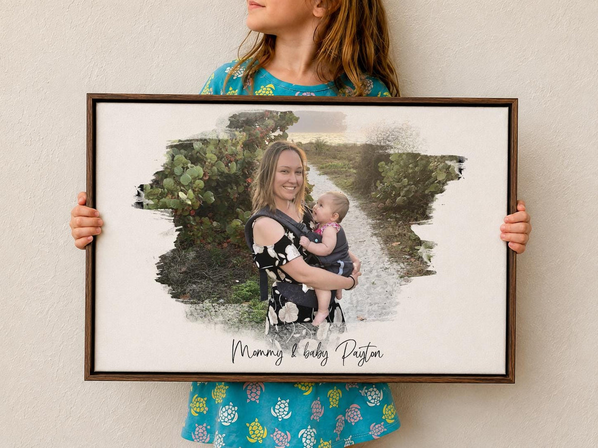 Custom Photo Canvas with Brush Stroke Edges, Personalized Canvas Print with Custom Text, UV Printed Picture, Family Wedding Memorial Gift