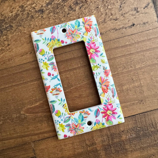 Colorful Flower Light Switch Cover, Bright Floral Switch Plate, Maximalist Wall Plate, Dopamine Decor, Retro Botanical Home Decor