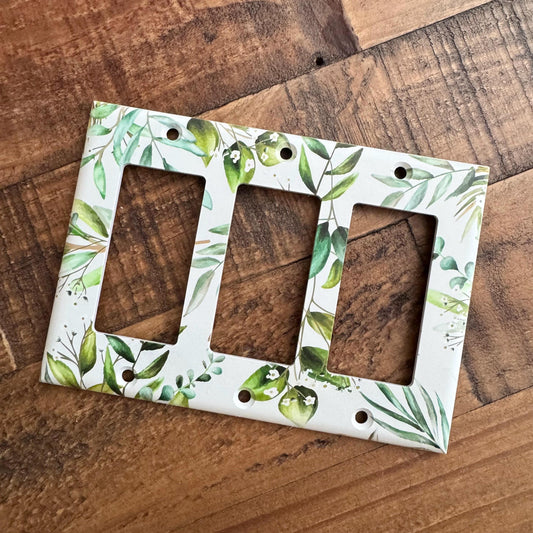 Greenery Light Switch Cover, Green Floral Switch Plate, Botanical Wall Plate, White Flower Decor, Cottagecore Home Accent