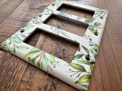 Greenery Light Switch Cover, Green Floral Switch Plate, Botanical Wall Plate, White Flower Decor, Cottagecore Home Accent
