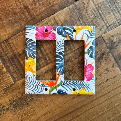 Tropical Light Switch Cover, Hibiscus Switch Plate, Bird of Paradise Wall Plate, Palm Beach Decor, Colorful Island Home Accent