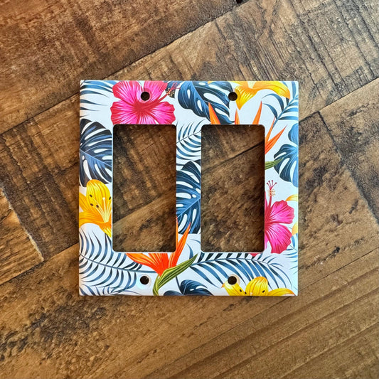 Tropical Light Switch Cover, Hibiscus Switch Plate, Bird of Paradise Wall Plate, Palm Beach Decor, Colorful Island Home Accent