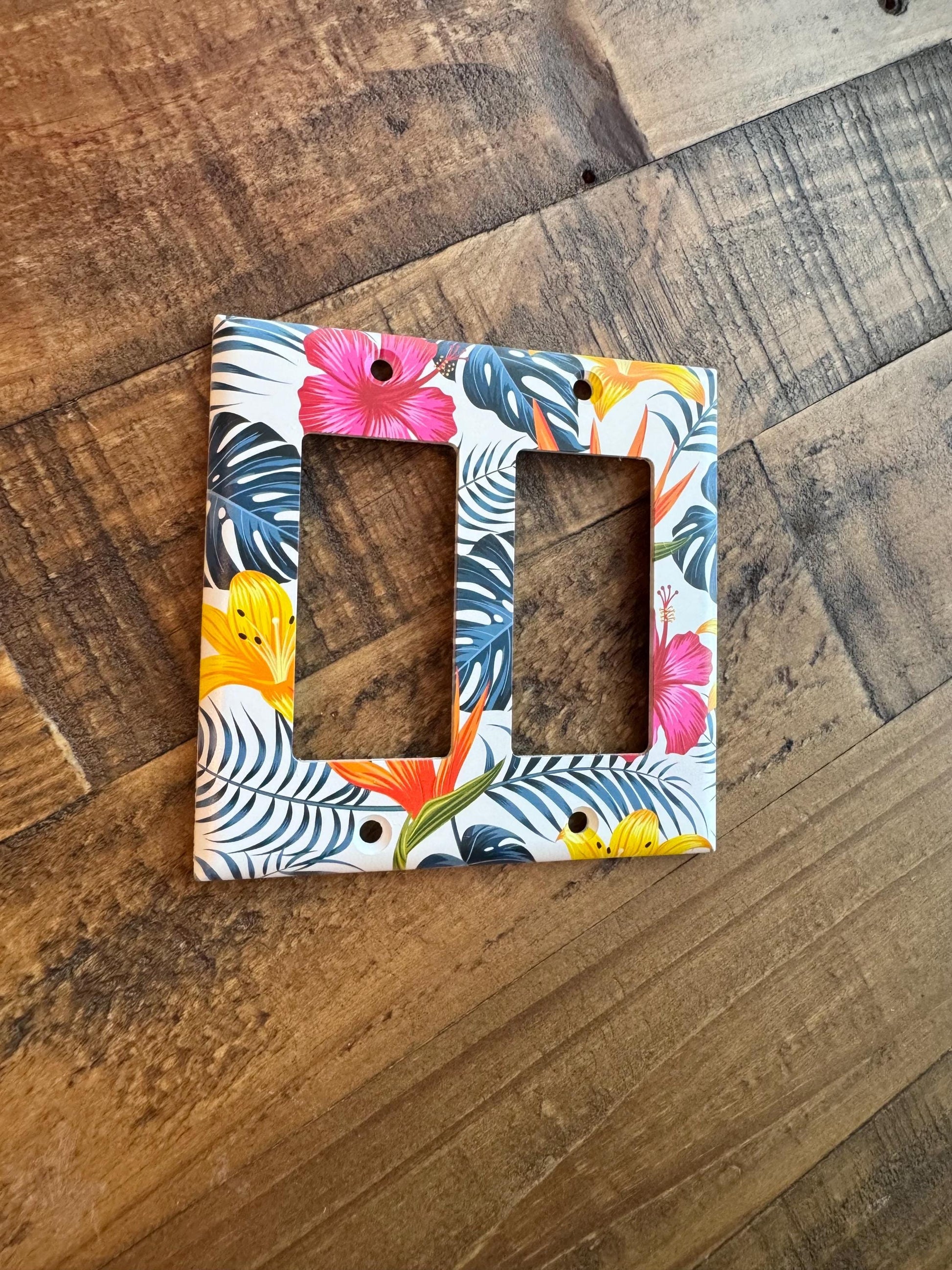 Tropical Light Switch Cover, Hibiscus Switch Plate, Bird of Paradise Wall Plate, Palm Beach Decor, Colorful Island Home Accent
