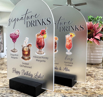 His and Hers Signature Drinks Sign, Personalized Acrylic Wedding Bar Menu, Custom Acrylic Signature Cocktail Menu