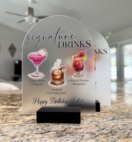 Custom Corporate Logo Event Bar Sign, Personalized Acrylic Signature Cocktail Menu, Corporate Signature Drinks Sign