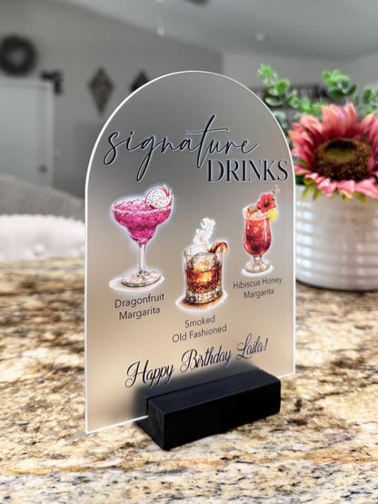 Custom Corporate Logo Event Bar Sign, Personalized Acrylic Signature Cocktail Menu, Corporate Signature Drinks Sign