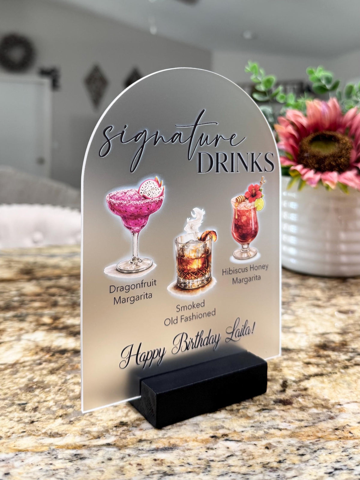 Personalized Signature Drinks Sign, Frosted Acrylic Wedding Bar Menu, Custom Signature Cocktail Sign, Arched Acrylic Reception Bar Menu