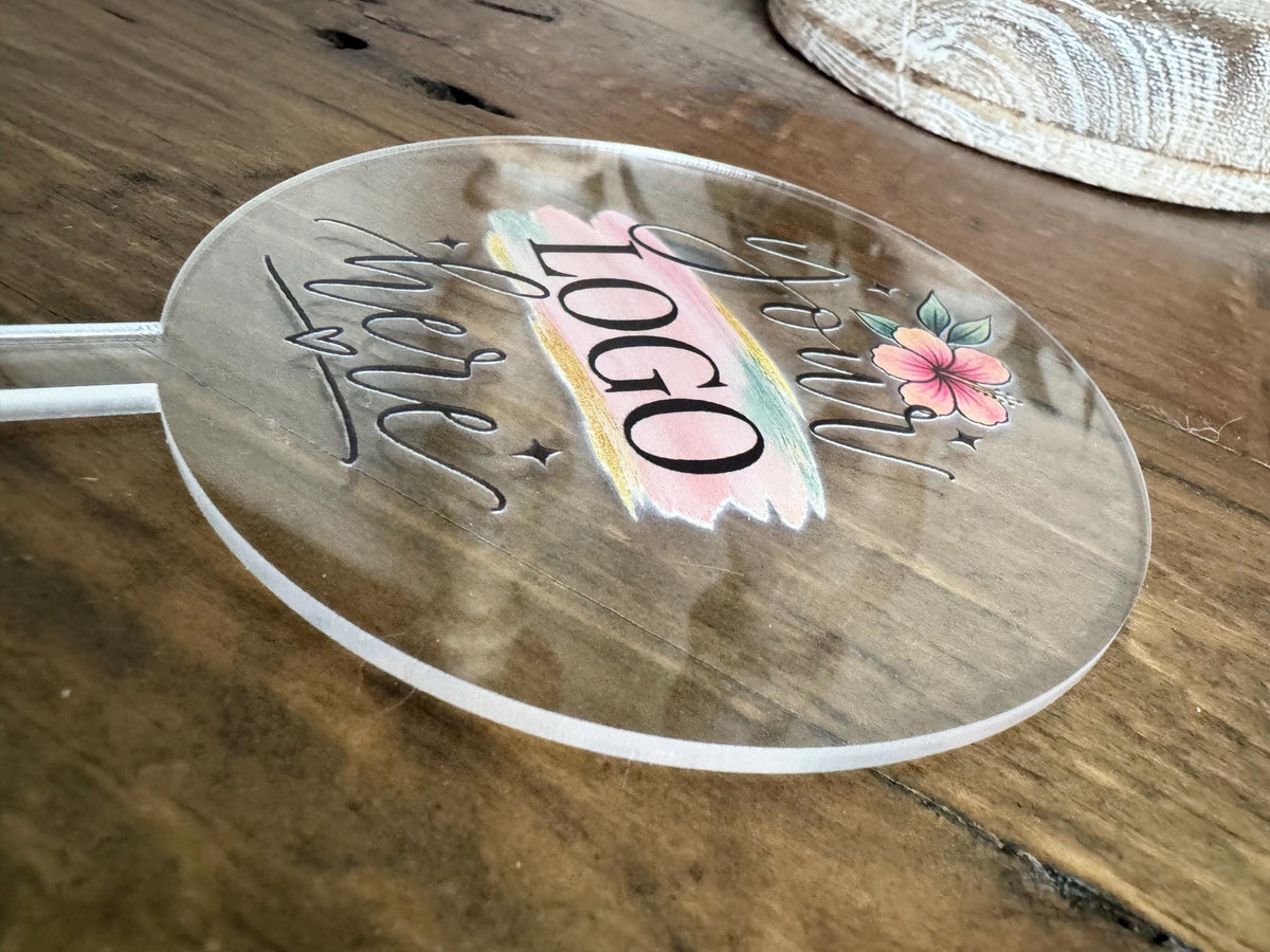 Custom Event Cake Topper, Personalized Logo Acrylic Cake Decor, UV Printed Topper for Corporate Events, Weddings, Birthdays and Parties