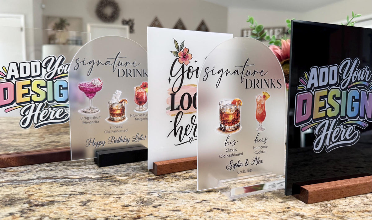 Print Your Design on Acrylic, Custom UV Printed Sign With Stand, Custom Artwork, Logo, Photo or Canva Design Acrylic Sign