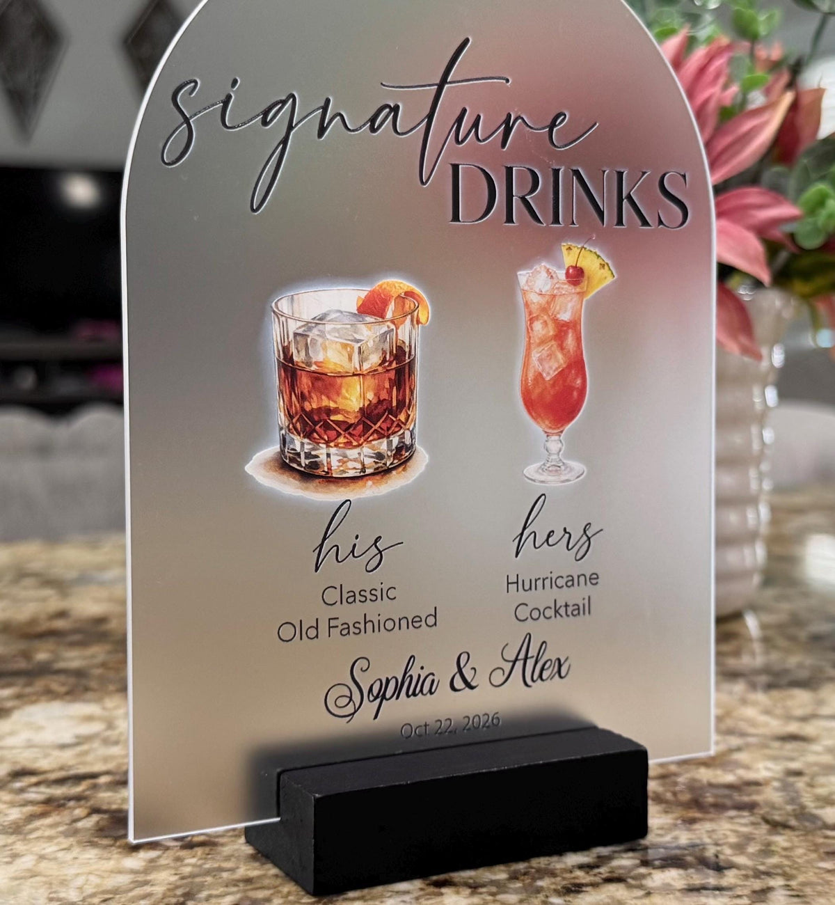 His and Hers Signature Drinks Sign, Personalized Acrylic Wedding Bar Menu, Custom Acrylic Signature Cocktail Menu