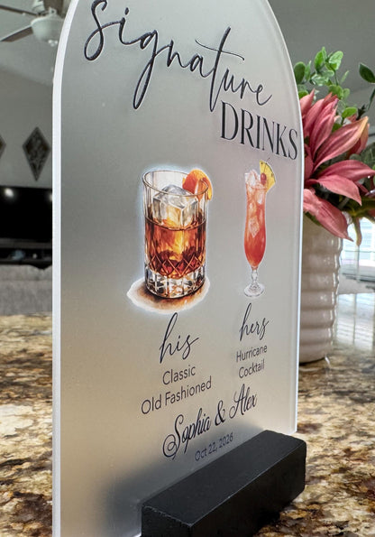 His and Hers Signature Drinks Sign, Personalized Acrylic Wedding Bar Menu, Custom Acrylic Signature Cocktail Menu