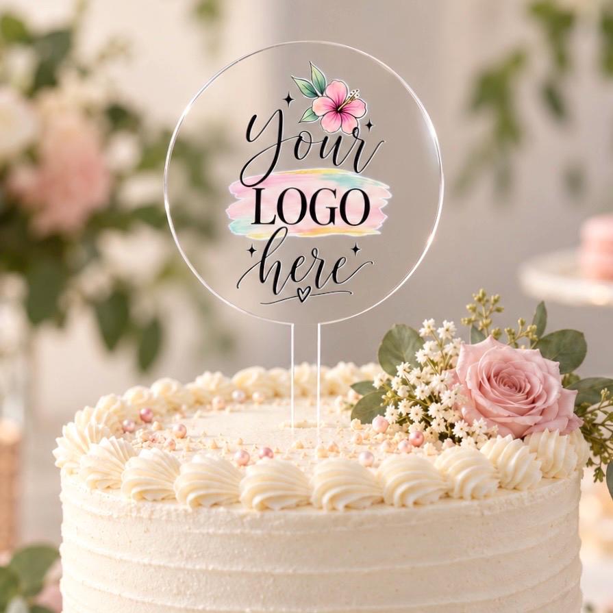 Custom Event Cake Topper, Personalized Logo Acrylic Cake Decor, UV Printed Topper for Corporate Events, Weddings, Birthdays and Parties