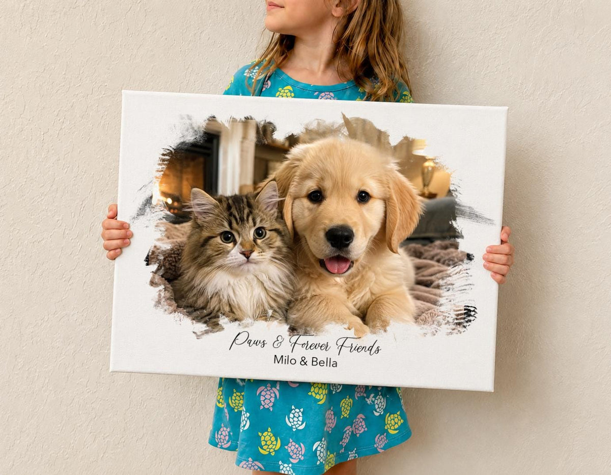 Custom Pet Photo Canvas, Personalized Dog and Cat Portrait, Multiple Pet Canvas, Pet Lover Gift, Custom Pet Wall Art, Dog Mom Gift