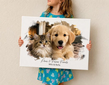 Custom Pet Photo Canvas, Personalized Dog and Cat Portrait, Multiple Pet Canvas, Pet Lover Gift, Custom Pet Wall Art, Dog Mom Gift