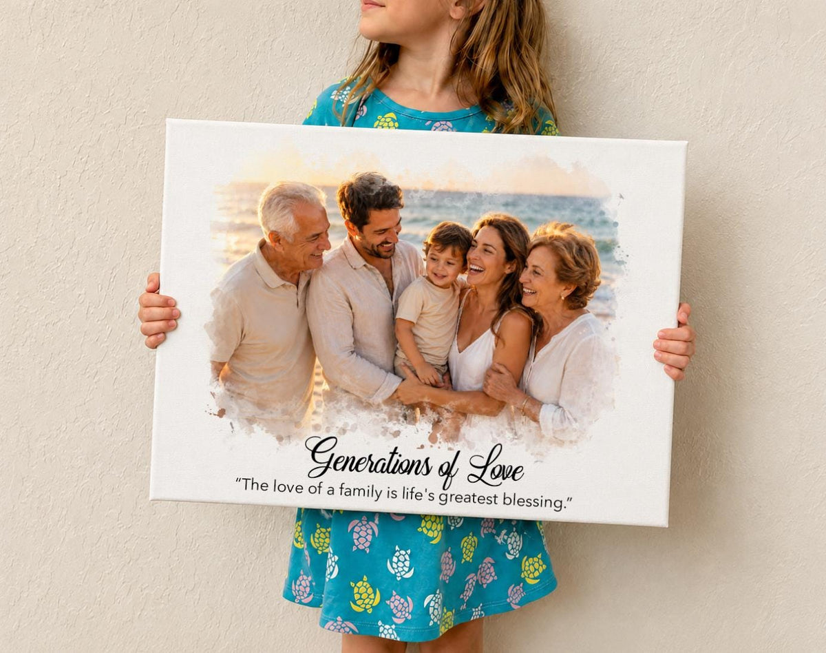 Personalized Family Photo Canvas, Custom Family Portrait, Gift for Grandparents, Family Wall Art, Anniversary Gift, Gift for Mom and Dad