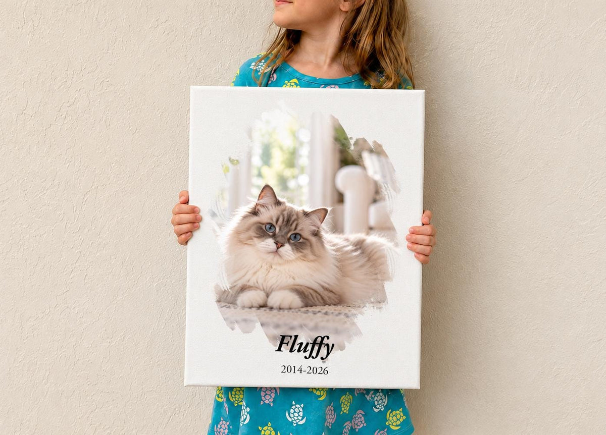 Personalized Cat Memorial Canvas, Loss of Cat Gift, Custom Cat Photo Portrait, Pet Sympathy Gift, Rainbow Bridge Keepsake